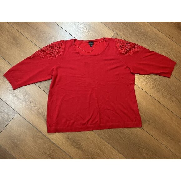 Worthington Red Lace Cold Shoulder Three-Quarter Sleeve Top Sz 3X - Picture 1 of 5